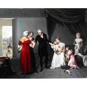 Título: “El Barón Jean Louis Alibert practicando la vacunación contra la viruela en el Castillo de Liancourt ”.  1820. Museo de Asistencia Pública. Hospital de París. 